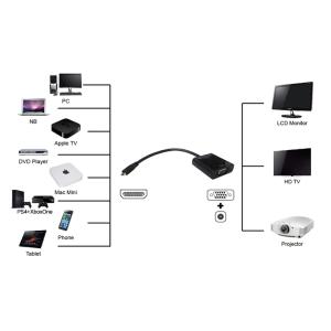 POWERTECH αντάπτορας micro HDMI (M) σε VGA (F) PTH-027 με Audio, μαύρο | Καλώδια - Αντάπτορες | elabstore.gr