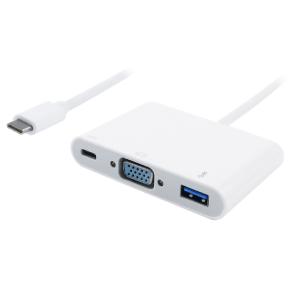 POWERTECH αντάπτορας Type-C σε VGA + Type-C + USB 3.0 PTH-035, λευκό | Καλώδια - Αντάπτορες | elabstore.gr
