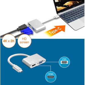 POWERTECH αντάπτορας USB Type-C σε VGA + HDMI 4K PTH-041, ασημί | Καλώδια - Αντάπτορες | elabstore.gr