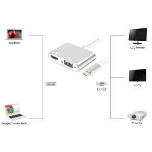 POWERTECH αντάπτορας USB Type-C σε VGA + HDMI 4K PTH-041, ασημί | Καλώδια - Αντάπτορες | elabstore.gr