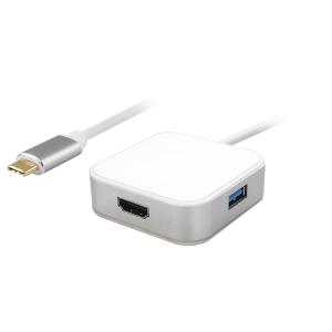 POWERTECH αντάπτορας Type-C σε HDMI + Type-C + USB 3.0 PTH-042, 4K, γκρι | Καλώδια - Αντάπτορες | elabstore.gr
