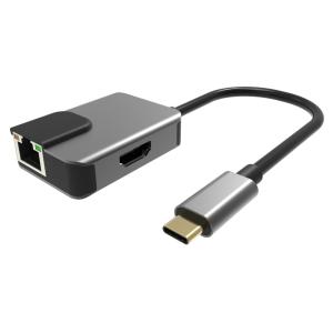 POWERTECH αντάπτορας USB Type-C σε HDMI + RJ45 + PD PTH-053, 4K, γκρι | Καλώδια - Αντάπτορες | elabstore.gr