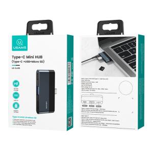 USAMS USB-C hub US-SJ491, USB/USB-C PD/micro SD θύρες, γκρι | Συνοδευτικά PC | elabstore.gr