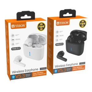 YISON earphones με θήκη φόρτισης TWS-T11, True Wireless, λευκά | Αξεσουάρ κινητών | elabstore.gr