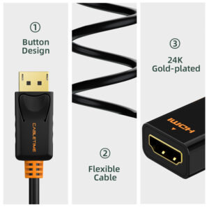 CABLETIME αντάπτορας DisplayPort σε HDMI AV586, 1080p, 0.2m, μαύρος | Καλώδια - Αντάπτορες | elabstore.gr