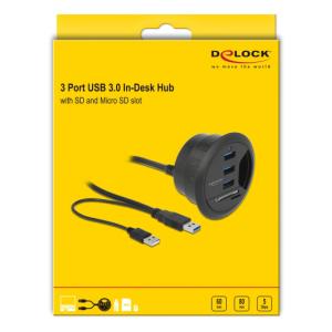 DELOCK USB hub 62869, 3x USB, micro SD & SD, 5Gbps, 60/80mm, μαύρο | Συνοδευτικά PC | elabstore.gr