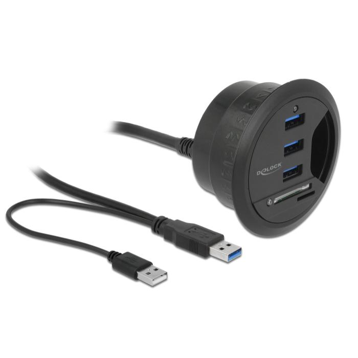 DELOCK USB hub 62869, 3x USB, micro SD & SD, 5Gbps, 60/80mm, μαύρο | Συνοδευτικά PC | elabstore.gr