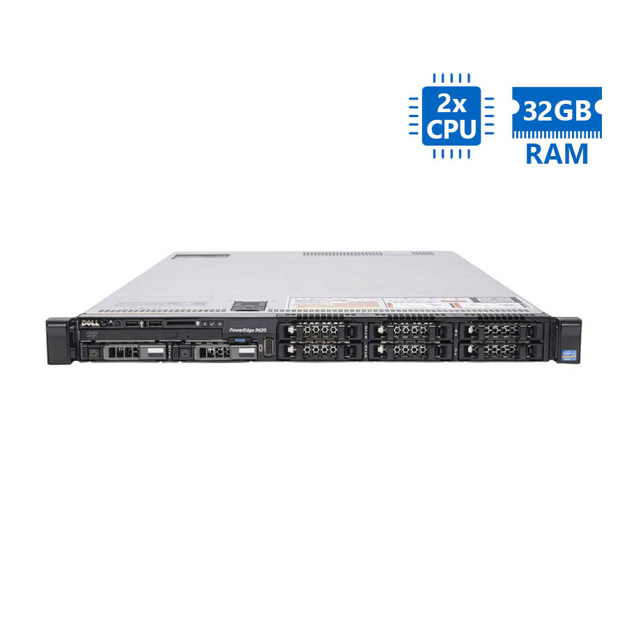 Refurbished Server Dell Poweredge R620 R1U 2xE5-2630v2/32GB DDR3/2x900GB SAS 10K/8xSFF/2xPSU/DVD/Per | Refurbished | elabstore.gr