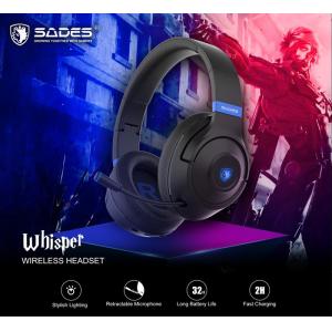 SADES gaming headset Whisper, wireless & wired, multiplatform, BT, μαύρο | Συνοδευτικά PC | elabstore.gr