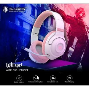 SADES gaming headset Whisper, wireless & wired, multiplatform, BT, ροζ | Συνοδευτικά PC | elabstore.gr
