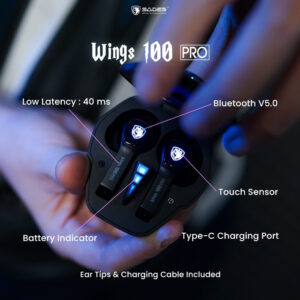 SADES gaming earphones Wings 100 Pro, θήκη φόρτισης True Wireless, μαύρα | Αξεσουάρ κινητών | elabstore.gr