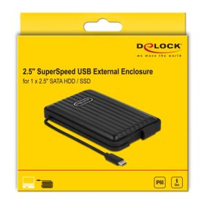 DELOCK θήκη για 2.5" SATA HDD/SSD 42625, 6Gbps, IP66, μαύρη | Συνοδευτικά PC | elabstore.gr