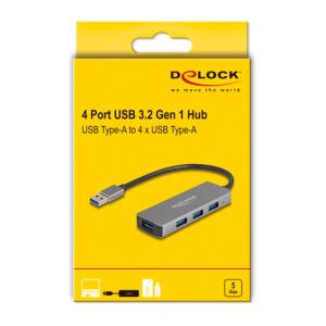 DELOCK USB hub 63171, 4x USB 3.2 Gen 1 θύρες, 5Gbps, γκρι | Συνοδευτικά PC | elabstore.gr