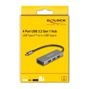 DELOCK USB-C hub 63173, 4x USB 3.2 Gen 1 θύρες, 5Gbps, γκρι | Συνοδευτικά PC | elabstore.gr