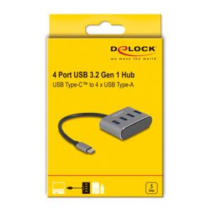 DELOCK USB-C hub 63223, 4x USB 3.2 Gen 1 θύρες, 5Gbps, γκρι | Συνοδευτικά PC | elabstore.gr