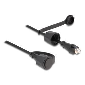 DELOCK καλώδιο RJ45 STP Cat.6 80166 με καπάκι, 26AWG, IP68, 1m, μαύρο | Καλώδια - Αντάπτορες | elabstore.gr