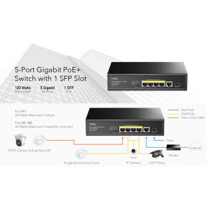 CUDY PoE+ switch GS1005PTS1, 5-port PoE+, 1x SFP, 120W, V1.0 | Δικτυακά | elabstore.gr