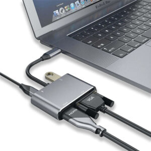 POWERTECH USB-C hub PTH-084, HDMI/VGA/USB/USB-C PD θύρες, γκρι | Συνοδευτικά PC | elabstore.gr