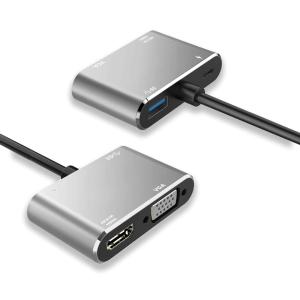 POWERTECH USB-C hub PTH-084, HDMI/VGA/USB/USB-C PD θύρες, γκρι | Συνοδευτικά PC | elabstore.gr