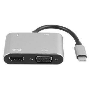 POWERTECH USB-C hub PTH-084, HDMI/VGA/USB/USB-C PD θύρες, γκρι | Συνοδευτικά PC | elabstore.gr