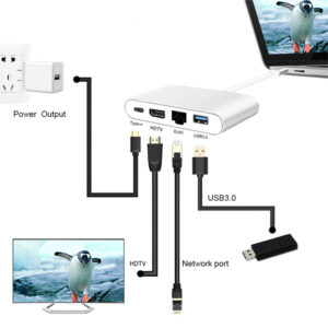 POWERTECH USB-C hub PTH-085, HDMI/RJ45/USB/USB-C PD θύρες, γκρι | Συνοδευτικά PC | elabstore.gr