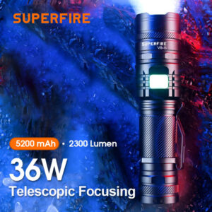 SUPFIRE φορητός φακός V8-S με zoom, 36W, 2000lm, 5200mAh, έως 300m | Φωτισμός | elabstore.gr