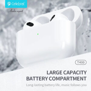 CELEBRAT earphones με θήκη φόρτισης T400, True Wireless, μαύρα | Αξεσουάρ κινητών | elabstore.gr