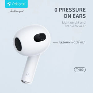 CELEBRAT earphones με θήκη φόρτισης T400, True Wireless, μαύρα | Αξεσουάρ κινητών | elabstore.gr