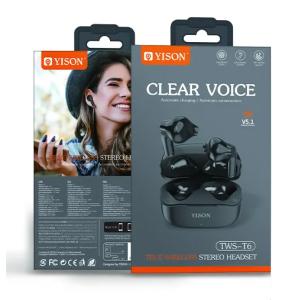 YISON earphones με θήκη φόρτισης TWS-T6, True Wireless, μαύρα | Αξεσουάρ κινητών | elabstore.gr