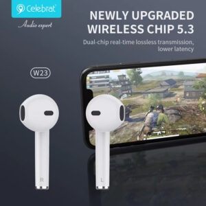 CELEBRAT earphones με θήκη φόρτισης TWS-W23, True Wireless, μαύρα | Αξεσουάρ κινητών | elabstore.gr