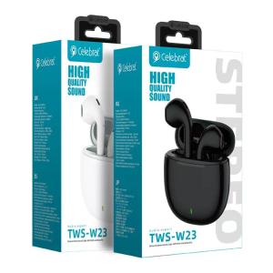 CELEBRAT earphones με θήκη φόρτισης TWS-W23, True Wireless, λευκά | Αξεσουάρ κινητών | elabstore.gr