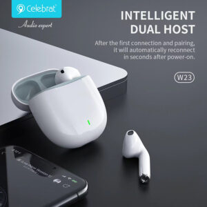 CELEBRAT earphones με θήκη φόρτισης TWS-W23, True Wireless, λευκά | Αξεσουάρ κινητών | elabstore.gr
