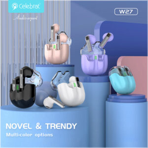 CELEBRAT earphones με θήκη φόρτισης TWS-W27, True Wireless, μαύρα | Αξεσουάρ κινητών | elabstore.gr