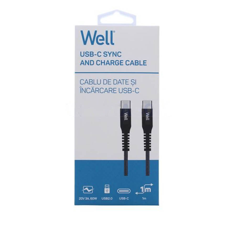 Καλώδιο Type-C σε Type-C - Data 1m 3A 60W Μαύρο Well CABLE-USBC/USBC-1BK6001-WL | eLabstore.gr Καλώδιο Type-C σε Type-C - Data 1m 3A 60W Μαύρο Well CABLE-USBC/USBC-1BK6001-WL | Περιφερειακά | elabstore.gr