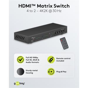 GOOBAY HDMI matrix switch 58478, 4-in σε 2-out, 4K/30Hz, μαύρο | Καλώδια - Αντάπτορες | elabstore.gr