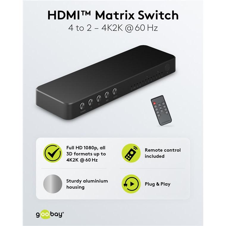 GOOBAY HDMI matrix switch 58479, 4-in σε 2-out, 4K/60Hz, μαύρο | eLabstore.gr GOOBAY HDMI matrix switch 58479, 4-in σε 2-out, 4K/60Hz, μαύρο | Καλώδια - Αντάπτορες | elabstore.gr