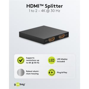 GOOBAY HDMI splitter 58480, 1-in σε 2-out, 4K/30Hz, μαύρο | Καλώδια - Αντάπτορες | elabstore.gr