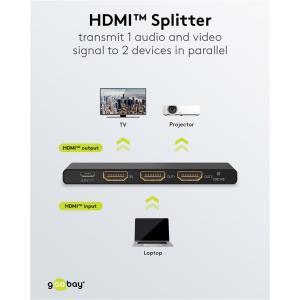 GOOBAY HDMI splitter 58481, 1-in σε 2-out, 4K/60Hz, μαύρο | Καλώδια - Αντάπτορες | elabstore.gr