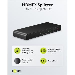 GOOBAY HDMI splitter 58482, 1-in σε 4-out, 4K/30Hz, μαύρο | Καλώδια - Αντάπτορες | elabstore.gr