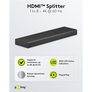 GOOBAY HDMI splitter 58484, 1-in σε 8-out, 4K/60Hz, μαύρο | Καλώδια - Αντάπτορες | elabstore.gr