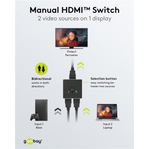 GOOBAY HDMI switch 58486, 2-in σε 1-out, 4K/60Hz, μαύρο | Καλώδια - Αντάπτορες | elabstore.gr