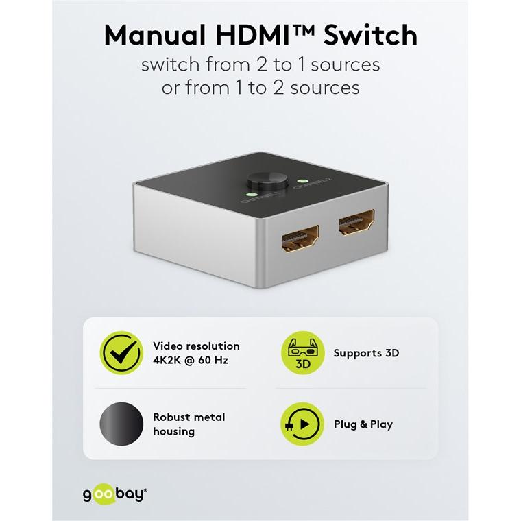 GOOBAY HDMI switch 58486, 2-in σε 1-out, 4K/60Hz, μαύρο | eLabstore.gr GOOBAY HDMI switch 58486, 2-in σε 1-out, 4K/60Hz, μαύρο | Καλώδια - Αντάπτορες | elabstore.gr