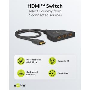 GOOBAY HDMI switch 58488, 3-in σε 1-out, 4K/60Hz, μαύρο | Καλώδια - Αντάπτορες | elabstore.gr