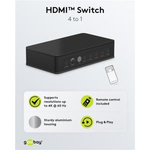 GOOBAY HDMI switch 58489, 4-in σε 1-out, 4K/60Hz, μαύρο | Καλώδια - Αντάπτορες | elabstore.gr