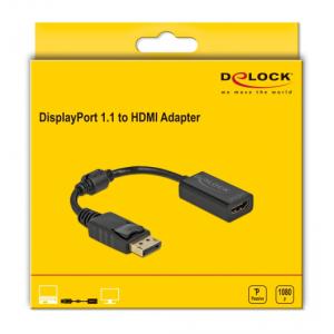 DELOCK αντάπτορας DisplayPort σε HDMI 61011, 1080p Passive, 15cm, μαύρος | Καλώδια - Αντάπτορες | elabstore.gr