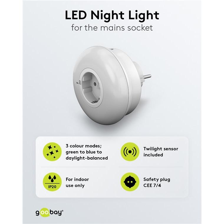 GOOBAY LED φωτιστικό νυκτός 64567, πρίζα schuko, 3 χρώματα φωτός, 6500K | eLabstore.gr GOOBAY LED φωτιστικό νυκτός 64567, πρίζα schuko, 3 χρώματα φωτός, 6500K | Φωτισμός | elabstore.gr