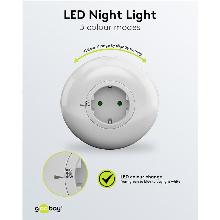 GOOBAY LED φωτιστικό νυκτός 64567, πρίζα schuko, 3 χρώματα φωτός, 6500K | eLabstore.gr GOOBAY LED φωτιστικό νυκτός 64567, πρίζα schuko, 3 χρώματα φωτός, 6500K | Φωτισμός | elabstore.gr