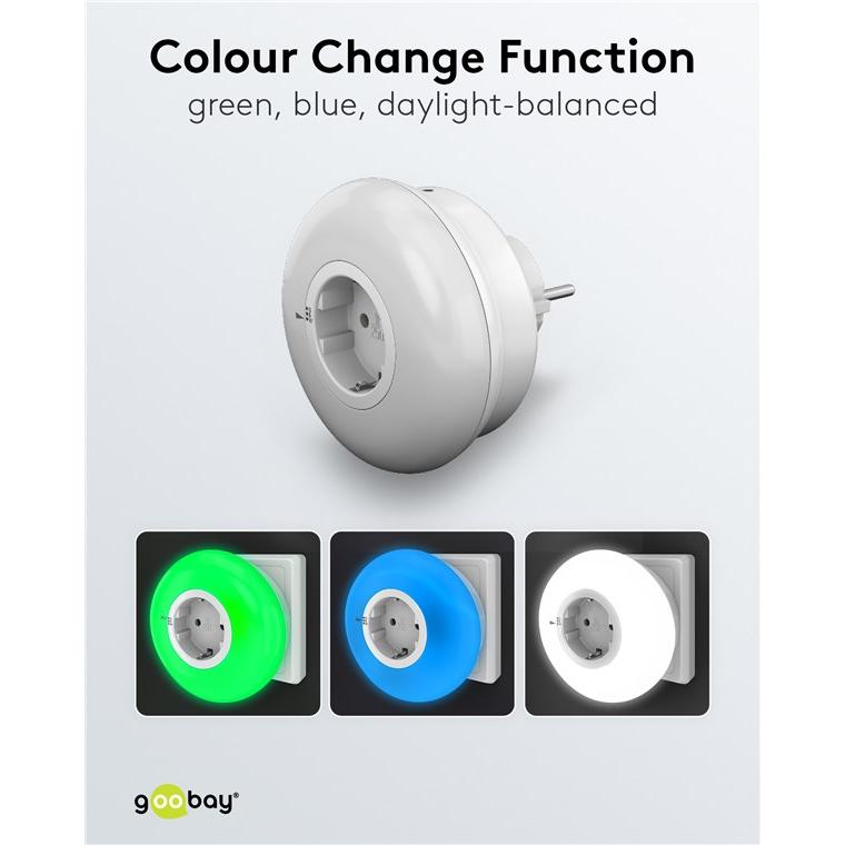 GOOBAY LED φωτιστικό νυκτός 64567, πρίζα schuko, 3 χρώματα φωτός, 6500K | eLabstore.gr GOOBAY LED φωτιστικό νυκτός 64567, πρίζα schuko, 3 χρώματα φωτός, 6500K | Φωτισμός | elabstore.gr