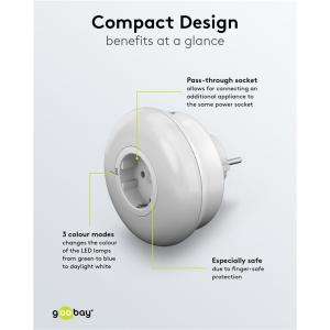 GOOBAY LED φωτιστικό νυκτός 64567, πρίζα schuko, 3 χρώματα φωτός, 6500K | eLabstore.gr GOOBAY LED φωτιστικό νυκτός 64567, πρίζα schuko, 3 χρώματα φωτός, 6500K | eLabstore.gr