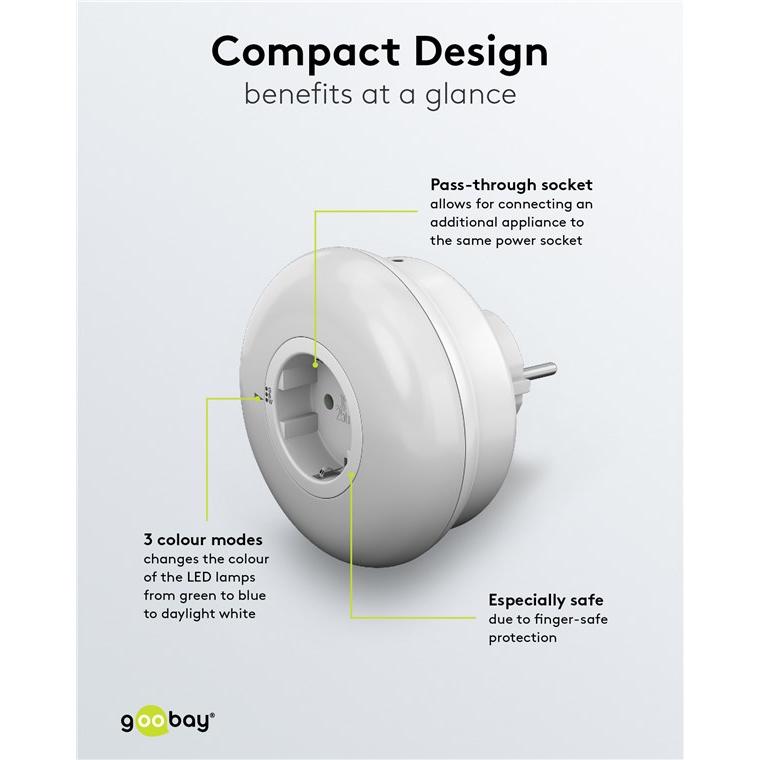 GOOBAY LED φωτιστικό νυκτός 64567, πρίζα schuko, 3 χρώματα φωτός, 6500K | eLabstore.gr GOOBAY LED φωτιστικό νυκτός 64567, πρίζα schuko, 3 χρώματα φωτός, 6500K - Image 6